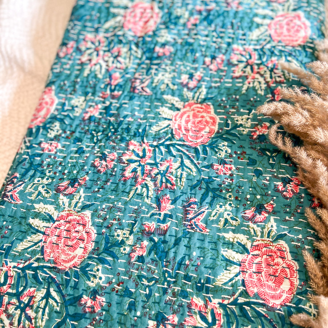 KANTHA BEDCOVER - FLORAL CRUSH