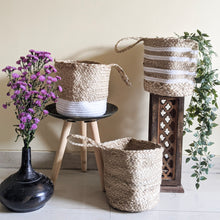 Load image into Gallery viewer, HANDWOVEN HANGING JUTE BASKET / PLANTER
