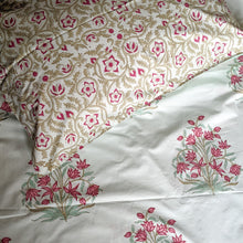 Load image into Gallery viewer, HAND BLOCK PRINT COTTON BEDSHEET SET - PINK FLORAL
