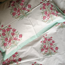 Load image into Gallery viewer, HAND BLOCK PRINT COTTON BEDSHEET SET - PINK FLORAL
