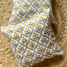 Load image into Gallery viewer, BLOCK PRINT CUSHION COVERS - YELLOW FLORAL JAAL
