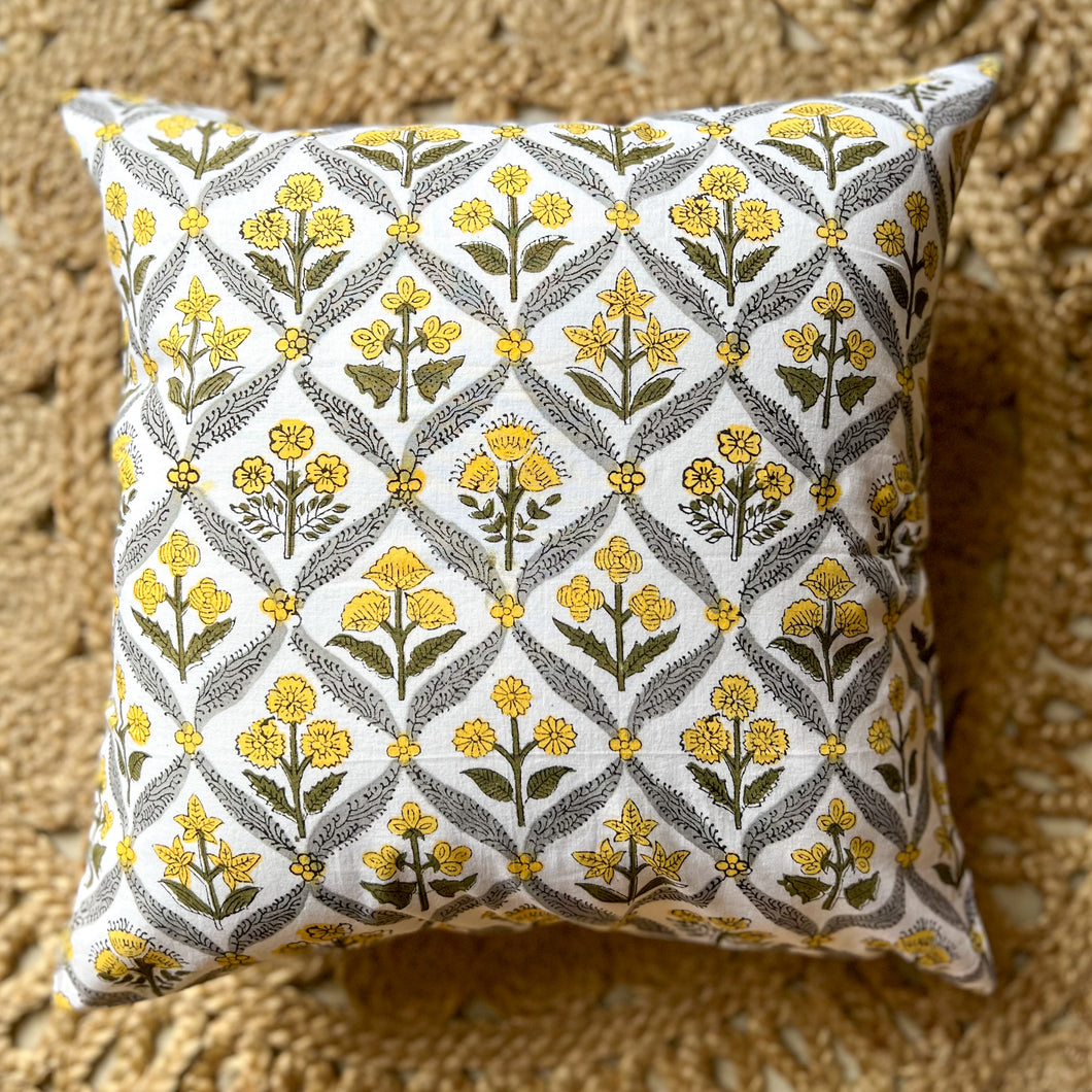 BLOCK PRINT CUSHION COVERS - YELLOW FLORAL JAAL
