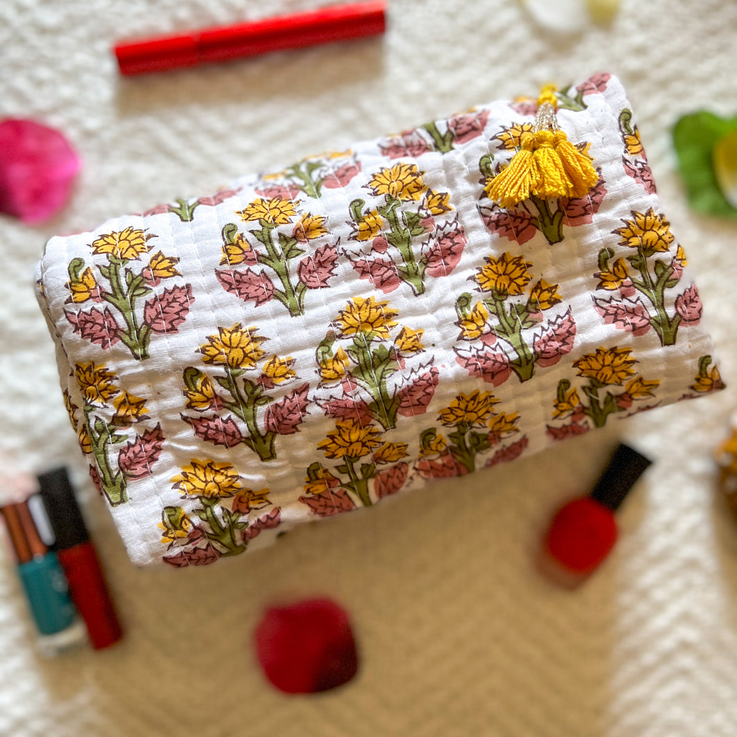BRIGHT AND BOHO POUCH - YELLOW AND PINK FLORAL
