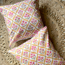 Load image into Gallery viewer, BLOCK PRINT CUSHION COVERS - YELLOW AND PINK FLORAL
